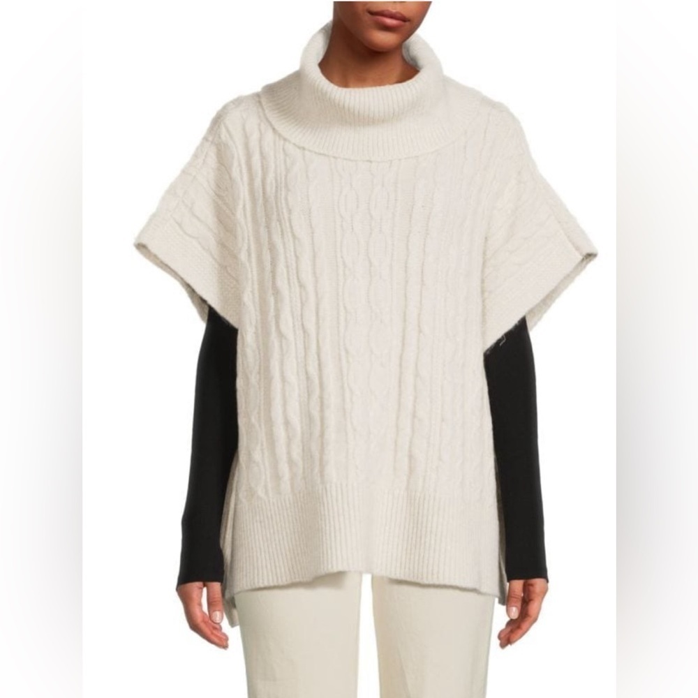 NEW Calvin Klein Jeans Women’s Turtleneck Cable Knit Vest Poncho Ivory Small